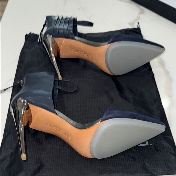 L.A.M.B. Navy and Silver Suede, Leather and Metal Heels - Picture 9 of 16